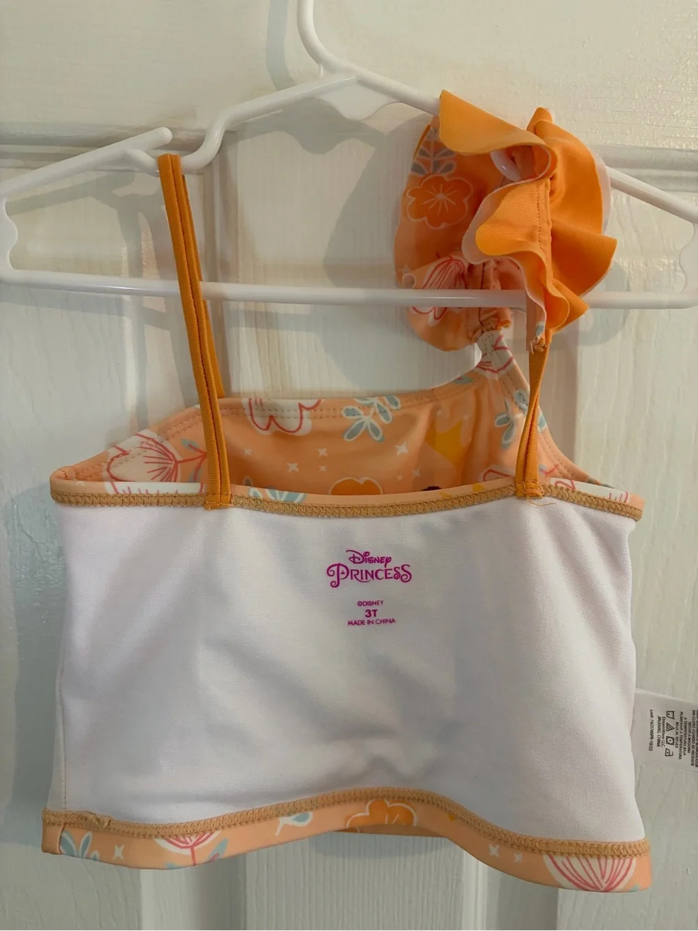 Disney Princess Orange 2 Piece Swimsuit With Ruffle Strap And Flor Detail - 3T